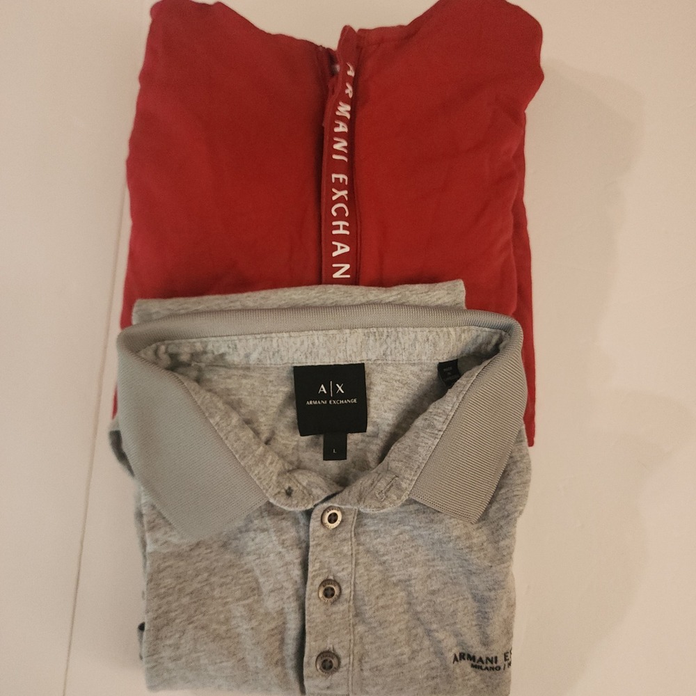 D51 Armani Exchange Mens Red Full Zip Hoodie & Grey Polo Shirt 2pc Bundle Size L